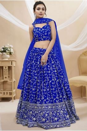 Georgette Embroidered Blue Lehenga Choli  Dupatta LC7617