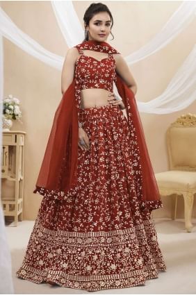 Maroon Embroidered Lehenga Choli in Georgette LC7620