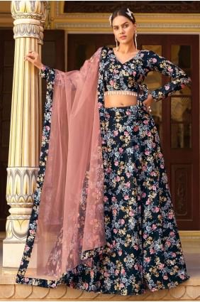 Printed Silk Lehenga Choli in Blue LC7623