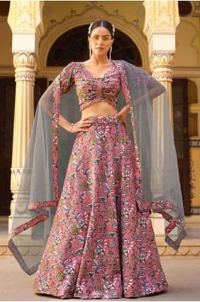Printed Lehenga Choli  Pink Silk LC7625