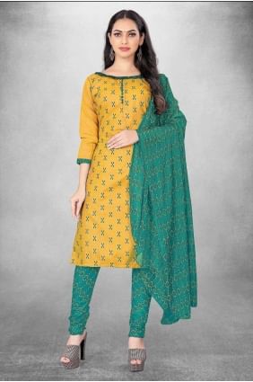 Yellow Salwar Kameez in Cotton with Digital print SK153936