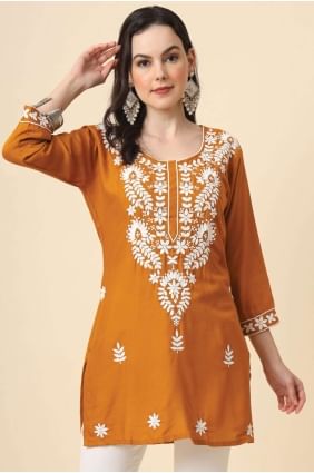 Kurti in Mustard  Rayon with Embroidered KTI2309