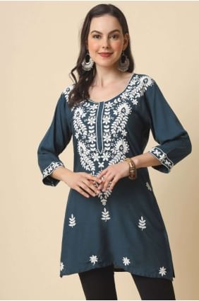 Embroidered Rayon Grey Kurti with Dupatta KTI2313