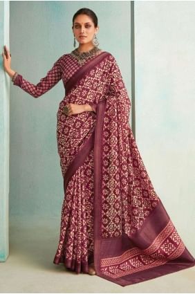 Wine  Saree in Jute with Zari beads SR26314