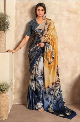 Saree in Yellow Satin with Digital print SR26322