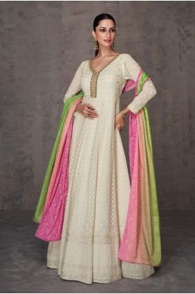 Embroidered Georgette Anarkali Suit in White AS3808