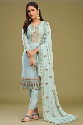 Firozi Straight Pant Suit in Embroidered Georgette SK153946