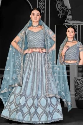 Aqua blue Lehenga Choli in Embroidered LC7636