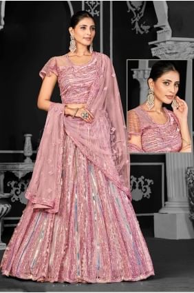 Net  Pink Lehenga Choli in Embroidered LC7638