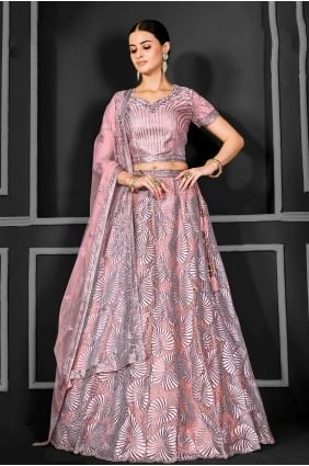 Pink Lehenga Choli Embroidered Net LC7643