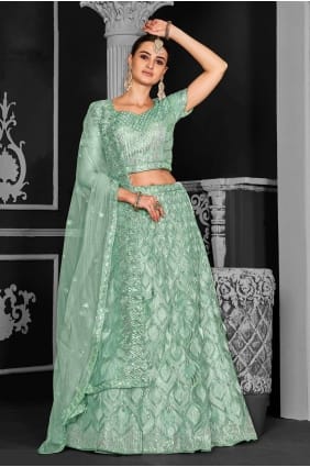 Embroidered Net Sea green  Lehenga Choli LC7644