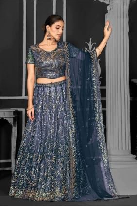 Teal Lehenga  Embroidered  Choli in Net LC7645
