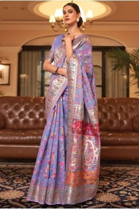 Voilet  Saree in Printed Handloom silk SR26351