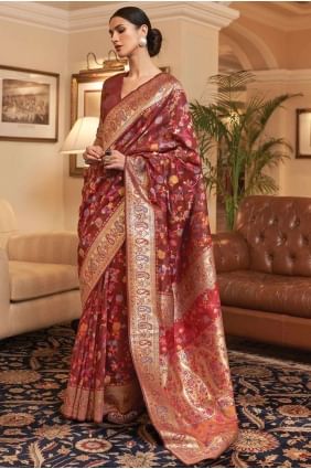 Maroon Printed Saree in Handloom silk SR26353