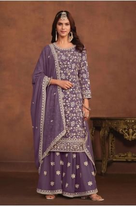 Embroidered Palazzo Suit in Purple Faux georgette PZ3906