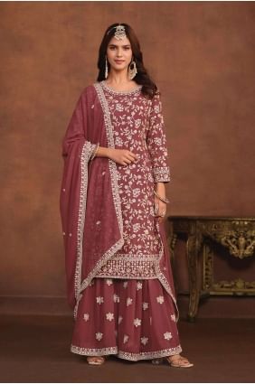 Rust  Embroidered Faux georgette Palazzo Suit PZ3908