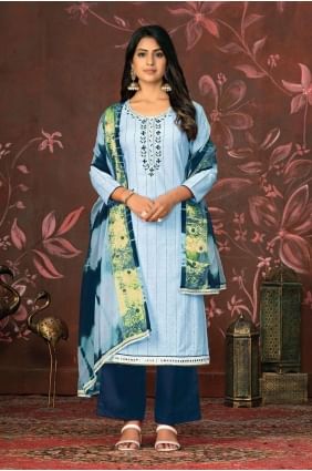 Hand Cotton Palazzo Suit in Blue PZ3916