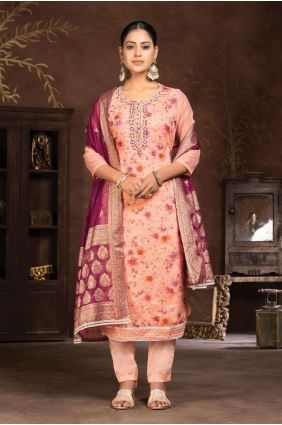 Art silk Printed Peach  Palazzo Suit with Dupatta PZ3924