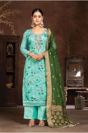 Printed Art silk Palazzo Suit in Blue with Dupatta PZ3926