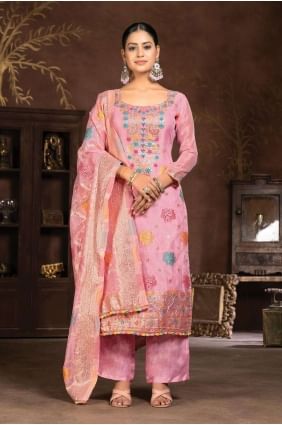 Hand Organza Pink Palazzo Suit with Dupatta PZ3927