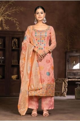 Organza Palazzo Suit with Hand in Peach PZ3929