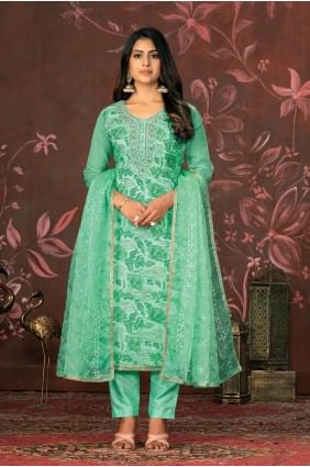 Organza Palazzo Suit in Green with Hand PZ3931