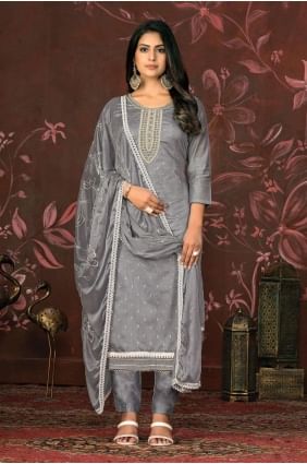 Grey Hand Salwar Kameez in Plain SK153962