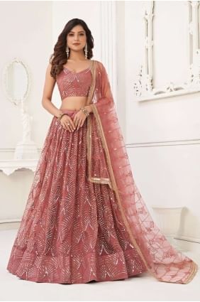 Onion  Lehenga Choli in Net with Embroidered LC7650