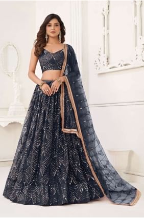 Embroidered Lehenga Choli in Black Net LC7651