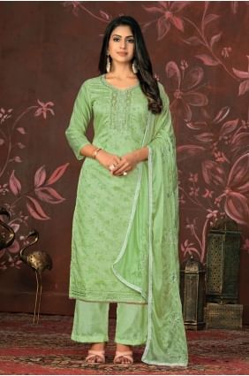 Chennai silk Green Straight Pant Suit with Dupatta SK153991