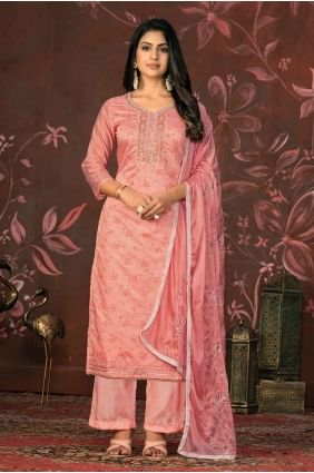 Chennai silk Pink Straight Pant Suit with Dupatta SK153992