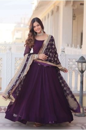 Wine  Faux georgette Embroidered Gown Dress with Dupatta GW0761