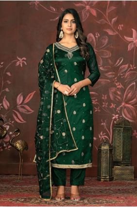 Organza Green Straight Pant Suit SK154015