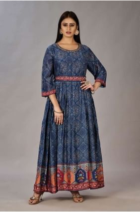 Nevy blue  Kurti in Muslin Digital print GW0763