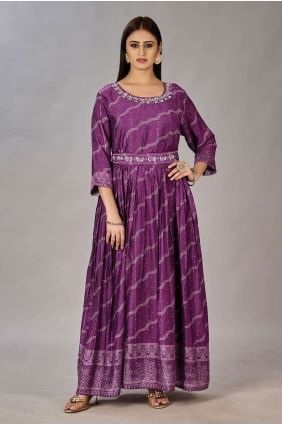 Muslin Kurti in Purple with Digital print GW0764