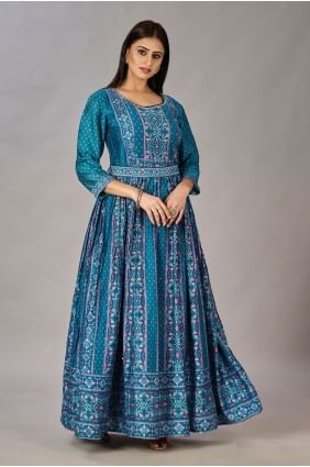 Digital print Kurti in Teal blue  Muslin GW0765