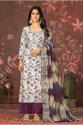 Cotton Straight Pant Suit in Wine  with Hand work SK154051