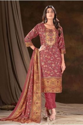 Muslin Digital print Wine  Salwar Kameez SK154066