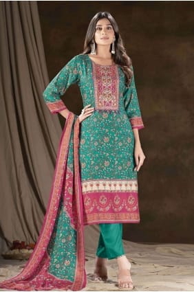 Sea green Salwar Kameez with Digital print Muslin SK154070