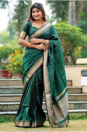 Weaving Tussar silk Saree Green SR26462