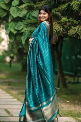 Blue Saree Tussar silk with Weaving SR26464