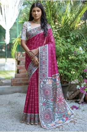 Tussar silk Printed Pink Saree SR26501