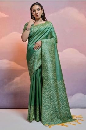 Saree Pista  Handloom silk with Weaving SR26512