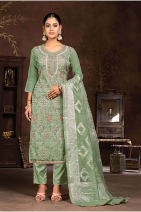 Organza Pista  Straight Pant Suit in Embroidered SK154080