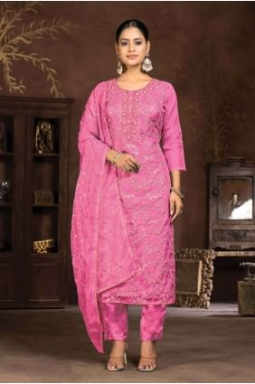 Pink Straight Pant Suit with Embroidered Organza SK154094