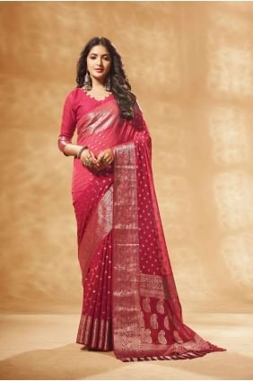 Weaving Georgette Saree Red  with Blouse SR26564