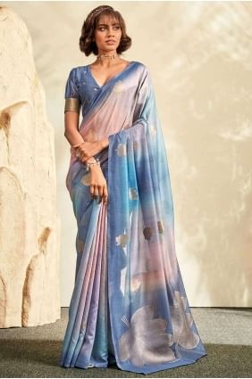 Blue Saree in Handloom with Printed SR26902