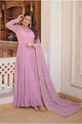 Gown Dress Purple  in Embroidered Faux georgette GW0860