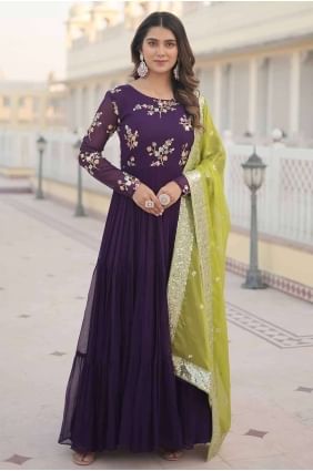 Embroidered Faux georgette Purple Gown with Dupatta GW0864