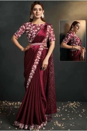 Maroon Saree  Crepe with Sequins,embroidered SR26924